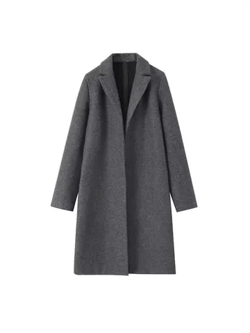 Manteau en Laine Longue Décontracté Manches Longues Revers Couleur Unie Devant Ouvert Coupe Ample Hiver Vêtements d'Extérieur