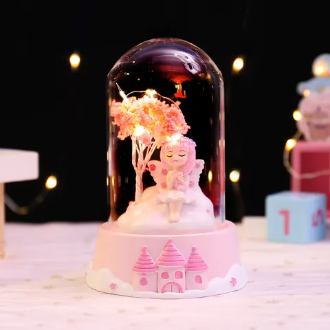 Cute Flower Fairy Glass Dome Night Light Resin Castle Base Star Lights Desktop Decoration Bedroom Ornament Romantic Gift For Girls