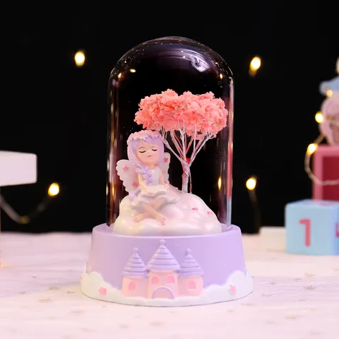 Cute Flower Fairy Glass Dome Night Light Resin Castle Base Star Lights Desktop Decoration Bedroom Ornament Romantic Gift For Girls