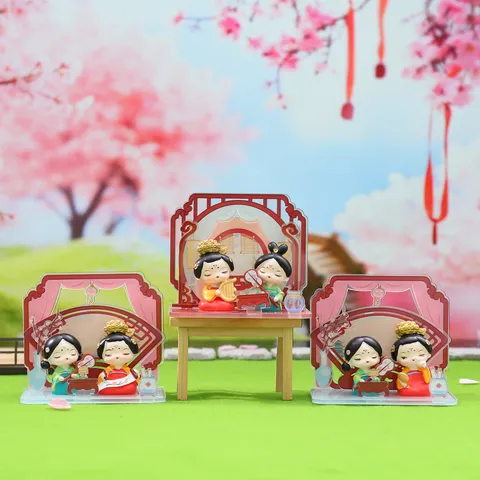 Traditional Chinese Style Tang Dynasty Lady Resin Figurine Cute Cartoon Miniature Desktop Craft Ornament Home Room Decorative Desk Statue Gift