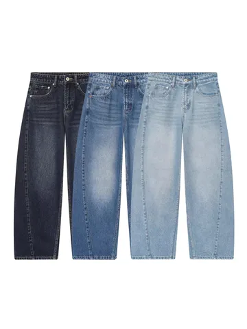 Femme Casual Ample Large Jambe Jean Haute Moyenne Taille Denim Pantalon Mode Streetwear Pantalon Automne Style Rue