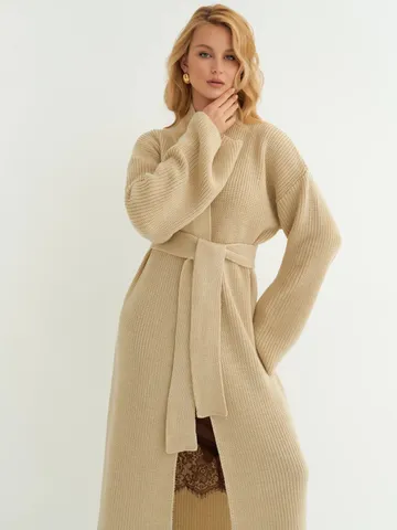 Lang Open Gebreid Vest Cardigan voor Dames Herfst Winter Jas met Riem