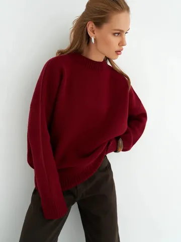 Maglione in Maglia Acrilica Casual da Donna Manica Lunga Girocollo Pullover Largo Autunno Inverno Moda Top