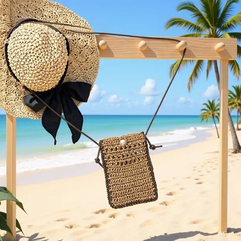 Women Fashion Straw Woven Crossbody Bag Hollow Out Paper Rope Shoulder Phone Bag Small Square Handbag Beach Vacation