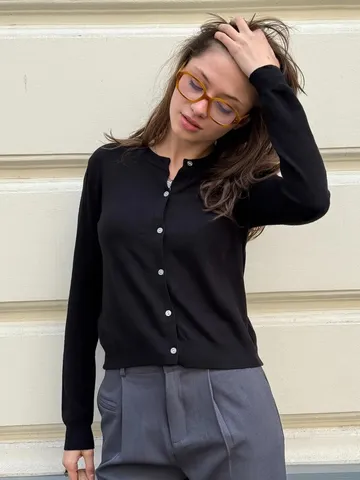 Damen Casual Rundhals Langarm Einreiher Cardigan Einfarbig Strickware Weich Knopfleiste Pullover Oberbekleidung