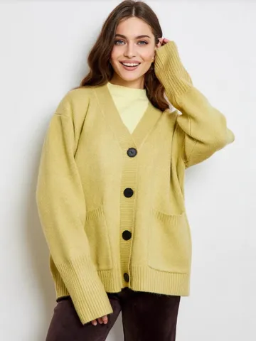 Cardigan de Punto Suelto Monotonos de Manga Larga con Cuello en V Casual para Mujer en Color Sólido Ropa de Abrigo de Otoño e Invierno