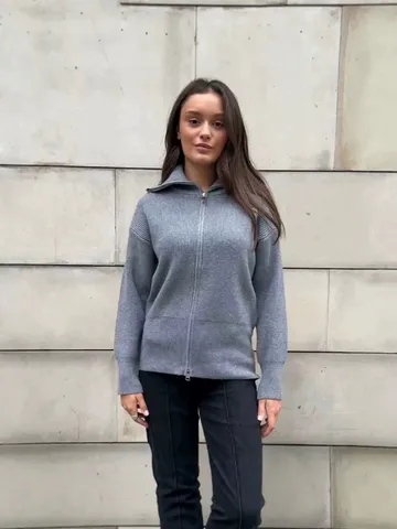 Women's Casual Long Sleeve Full Zip Turtleneck Acrylic Knit Cardigan Sweater