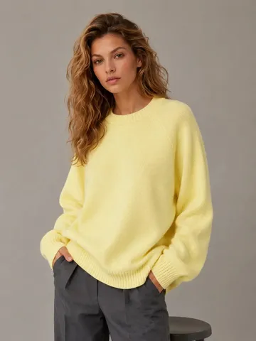 Maglione in Maglia Acrilica Casual da Donna Manica Lunga Girocollo Pullover Largo Autunno Inverno Moda Top