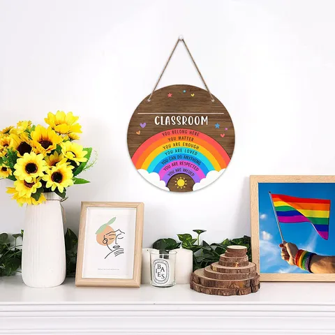 Hölzernes Klassenzimmer Willkommen Hängeschild Regenbogen Inspirierende Zitate Türschild Für Schule Büro Dekor