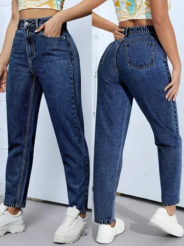 Women's High Waisted Tapered Jeans Cotton Polyester Denim Cropped Pants Streetwear Dark Wash Blue Black Casual Bottoms