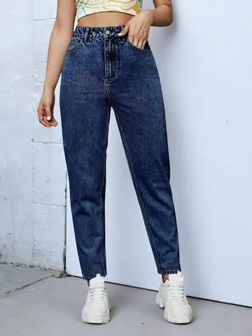 Women's High Waisted Tapered Jeans Cotton Polyester Denim Cropped Pants Streetwear Dark Wash Blue Black Casual Bottoms