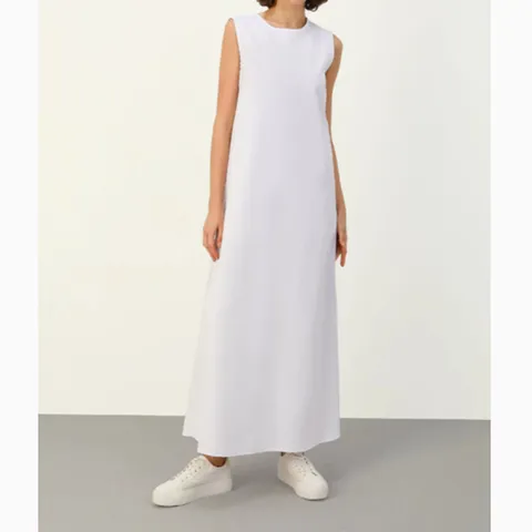 Vestido Largo Elegante Sin Mangas Para Mujer Cuello Redondo Color Sólido Poliéster Acolchado Corte Recto Cómodo Vestido Largo Casual