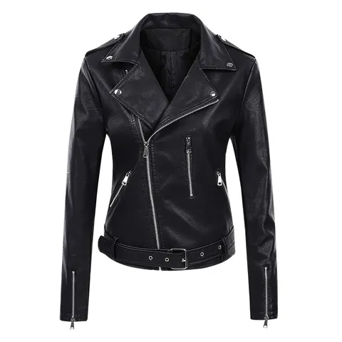 Women's Slim Fit Faux Leather Biker Jacket Hooded Commuter Moto Coat With Lapel Zipper Solid Color Outerwear
