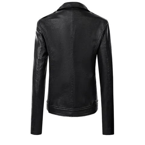Women's Slim Fit Faux Leather Biker Jacket Hooded Commuter Moto Coat With Lapel Zipper Solid Color Outerwear