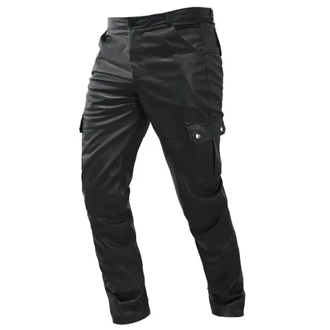 Herren PU Leder Cargo Hose Gerades Bein Casual Arbeitshose Mit Mehreren Taschen Einfarbig Streetwear Herren Bottoms Täglich