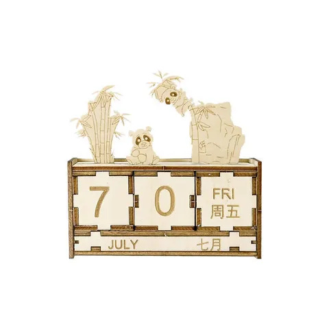 Wooden Perpetual Calendar DIY Assembly Desk Calendar Holiday Tabletop Decoration Creative Wooden Craft Ornament