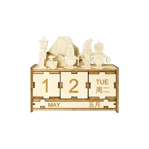 Wooden Perpetual Calendar DIY Assembly Desk Calendar Holiday Tabletop Decoration Creative Wooden Craft Ornament