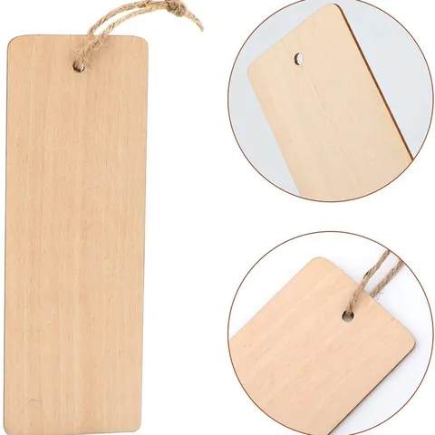 Natural Wood Blank Bookmarks Laser Cut Wooden Page Markers With Hemp Rope For DIY Craft Reading Office School