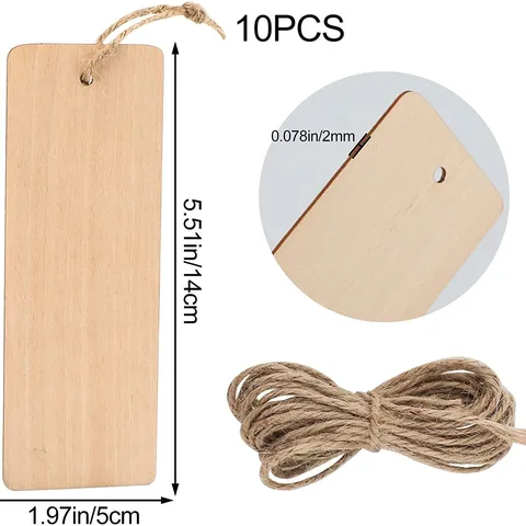 Natural Wood Blank Bookmarks Laser Cut Wooden Page Markers With Hemp Rope For DIY Craft Reading Office School