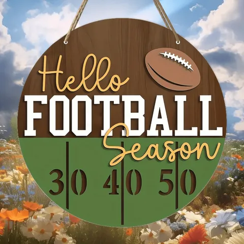 American Football Season Wooden Hanging Sign Sports Theme Decorative Wall Plaque for Home Decor Party
