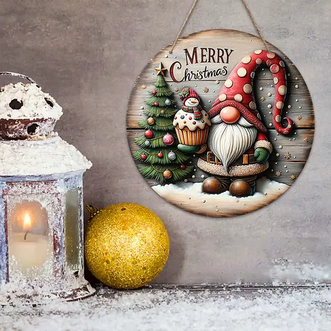 Wooden Christmas Door Hanging Sign Rustic Gnome Christmas Tree Hanging Ornament Holiday Party Wall Decor Home Decoration