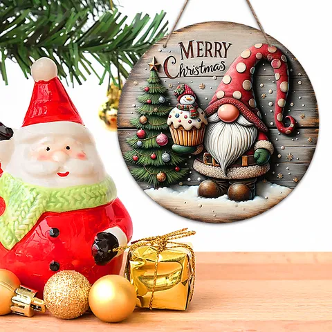 Wooden Christmas Door Hanging Sign Rustic Gnome Christmas Tree Hanging Ornament Holiday Party Wall Decor Home Decoration