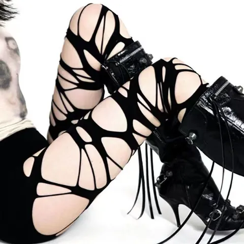 Damen Y2K Zerrissene Strumpfhose Nylon Gothic Punk Streetwear Strümpfe Netzunterwäsche Zubehör Für Party Clubwear