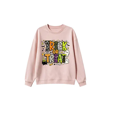 Sudadera con Gráfico de Fantasma de Halloween Trick Or Treat para Niños Pulóver de Manga Larga Cuello Redondo de Mezcla de Algodón para Niños Niñas