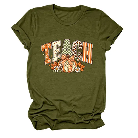 Women Casual Cotton Top Loose Round Neck Printed Graphic Tee Shirt Short Sleeve Pullover Holiday Apparel
