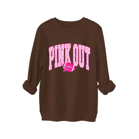 Women Casual Loose Sweatshirt Pink Out Football Letter Print Fleece Pullover Long Sleeve Round Neck Warm Thick Top Fall Winter Clothing