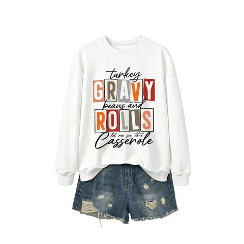 Sweat-shirt Femme Pull Col Rond Manches Longues Coton Thanksgiving Dinde Haricots Imprimé Décontracté Automne Hiver Top