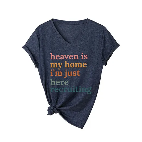 Camiseta Informal con Cuello en V y Manga Corta para Mujer Mezcla de Algodón con Gráfico de Letras Estampado Ajuste Holgado Top de Verano