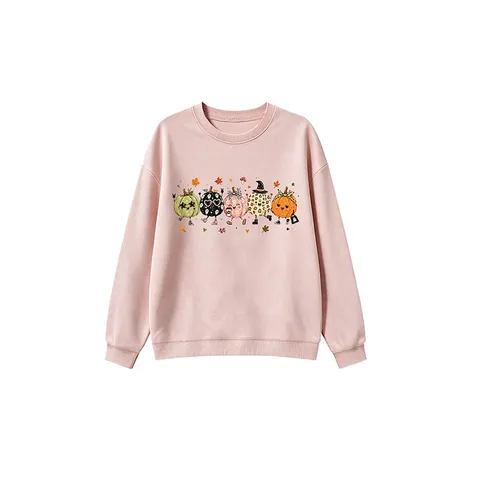 Kids Halloween Pumpkin Maple Leaf Sweatshirt Autumn Winter Long Sleeve Crew Neck Top Cotton Blend Toddler Pullover Clothing
