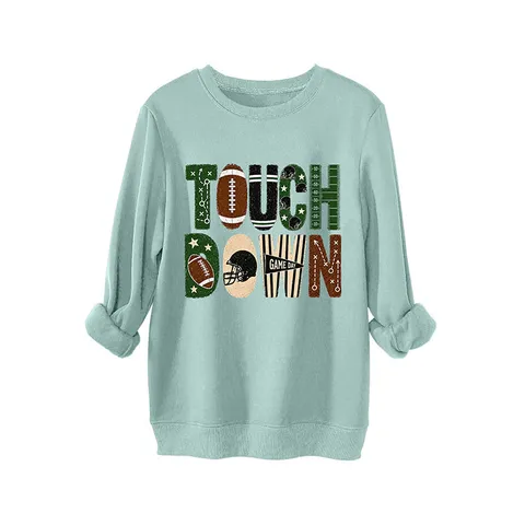 Felpa da Donna in Pile Pullover American Football Stampa Grafica Girocollo Manica Lunga Casual Comodo Sportivo Top