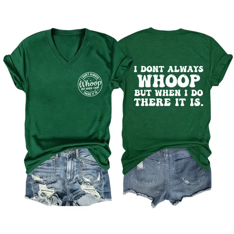 Camiseta Casual con Cuello en V y Manga Corta para Mujer Algodón Estampado Geométrico Letras Corte Holgado Elegante Viaje