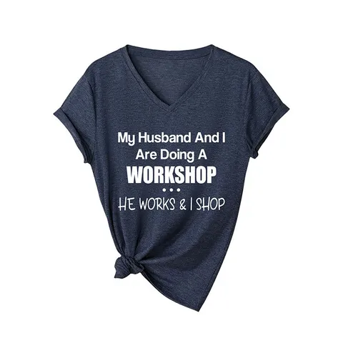 Γυναικείο Casual Μινιμαλιστικό T Shirt Λαιμόκοψη V Κοντό Μανίκι Χαλαρό Βαμβάκι Τυπωτό Σύνθημα Πουλόβερ Graphic Top Καθημερινά Ρούχα