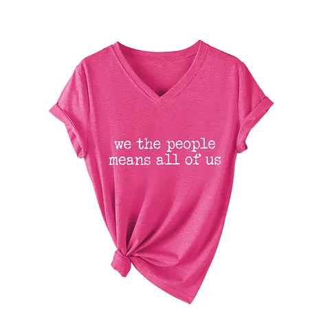 Maglietta da Donna con Scollo a V Manica Corta Top in Misto Cotone Morbido We The People Stampa Grafica Tee Casual