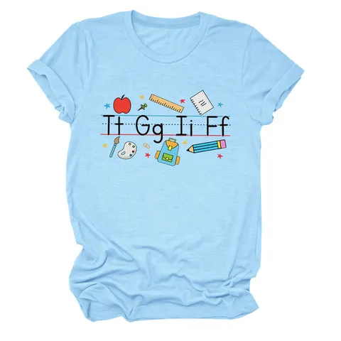 Women's Casual Geometric Printed T-Shirt Western Style Loose Fit Round Neck Short Sleeve Cotton Top For Daily School Wear