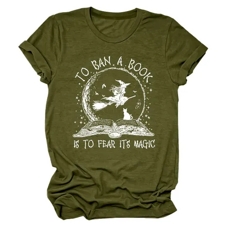 Women Casual Cotton Round Neck Loose Soft T-Shirt Halloween Witch Letter Graphic Printed Top Female Everyday Athleisure Blouse