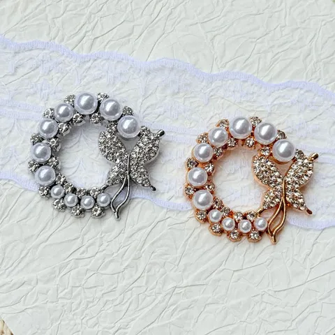 Pearl Butterfly Rhinestone Brooch Pin Alloy Photo Frame Base Fashion Jewelry Gift For Women Party Daily Wear