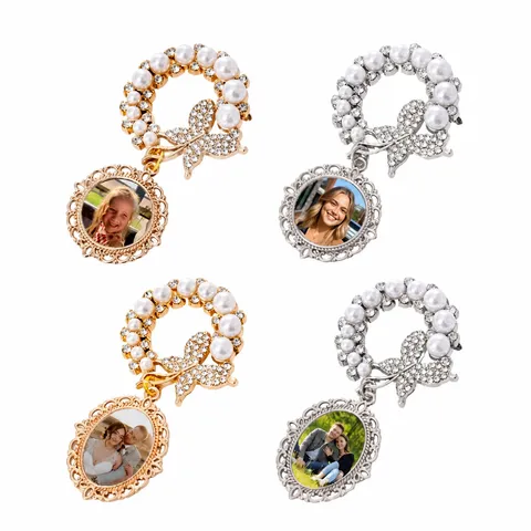 Pearl Butterfly Rhinestone Brooch Pin Alloy Photo Frame Base Fashion Jewelry Gift For Women Party Daily Wear