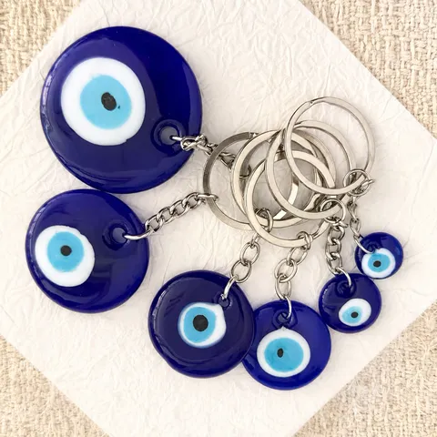 Turkish Evil Eye Glass Keychain Blue Evil Eye Bag Pendant Charm Metal Key Ring Fashion Jewelry Gift