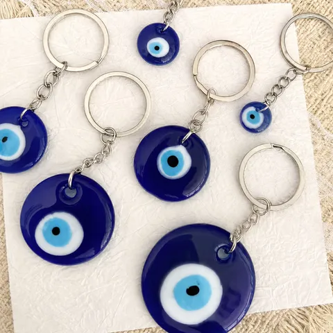 Turkish Evil Eye Glass Keychain Blue Evil Eye Bag Pendant Charm Metal Key Ring Fashion Jewelry Gift