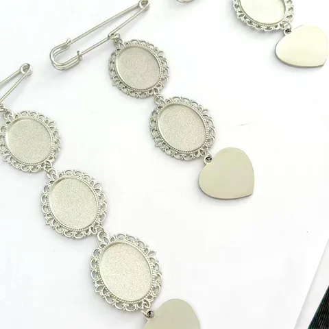 European Retro Lace Oval Brooch Base Stainless Steel Heart Pendant DIY Handcrafted Jewelry Accessories