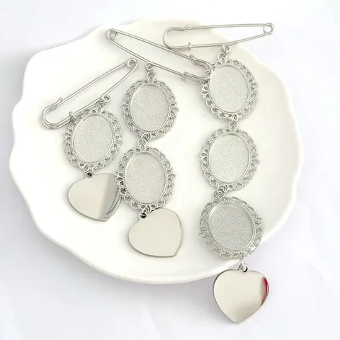 European Retro Lace Oval Brooch Base Stainless Steel Heart Pendant DIY Handcrafted Jewelry Accessories