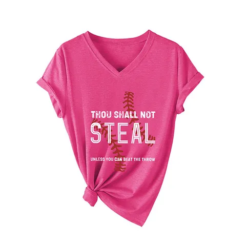 Γυναικείο T-Shirt με Λαιμόκοψη V Κοντό Μανίκι Εκτύπωση Μπέιζμπολ Μείγμα Βαμβακιού Casual Καλοκαιρινό Χαλαρή Εφαρμογή Top Μοντέρνα Μπλούζα