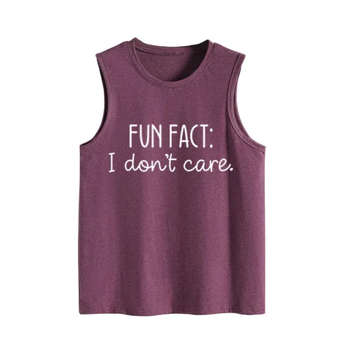 Canotta da Donna Fun Fact I Don't Care Senza Maniche Larga Cotone Stampa Grafica Estate Casual Girocollo Top