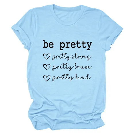 Dames Casual Katoenmix T-Shirt Met Korte Mouwen Basic Ronde Hals Top Met Be Pretty Strong Letter Hart Print Graphic Tee