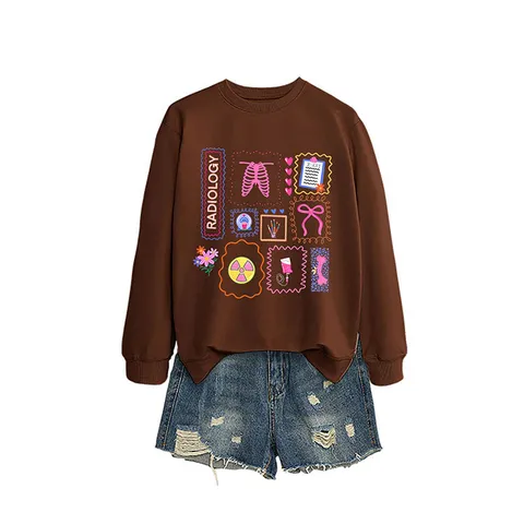 Women Radiology X-Ray Stamp Printed Pure Cotton Sweatshirt Fashion Streetwear Long Sleeve Crewneck Pullover Female Top