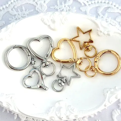Zinc Alloy Keychain Parts Spring Lobster Clasp DIY Jewelry Pendant Accessories Gold Silver Heart Star Round Craft Findings